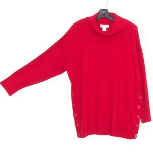 Cynthia Rowley Womens Sweater Cowl Neck Side Buttons Long Sleeve Red Size 1X FZ
